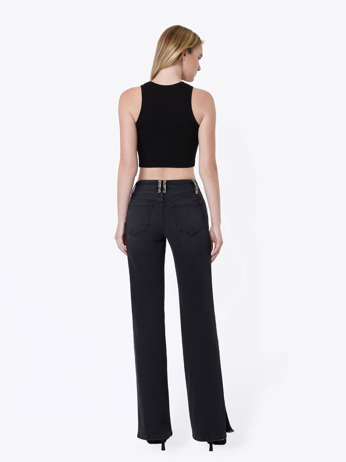 HIGH RISE SIDE LEOPARD STRIP VINTAGE FLARE JEANS T7595BKD