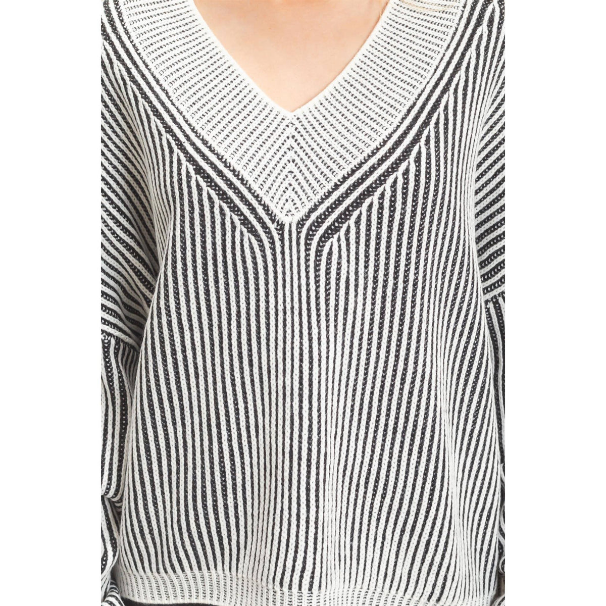 Striped V-Neck Ribbed Sweater