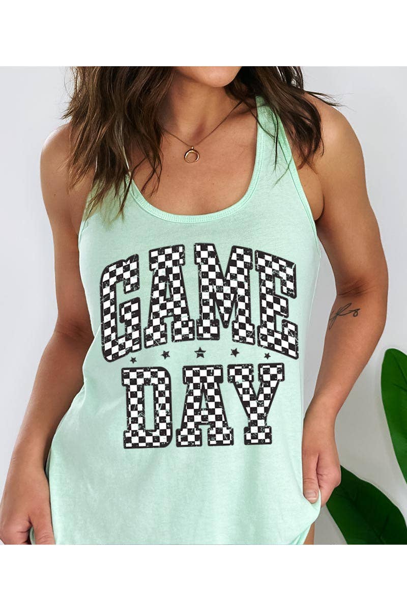 Checkered Game Day Graphic Racerback Tank Top
