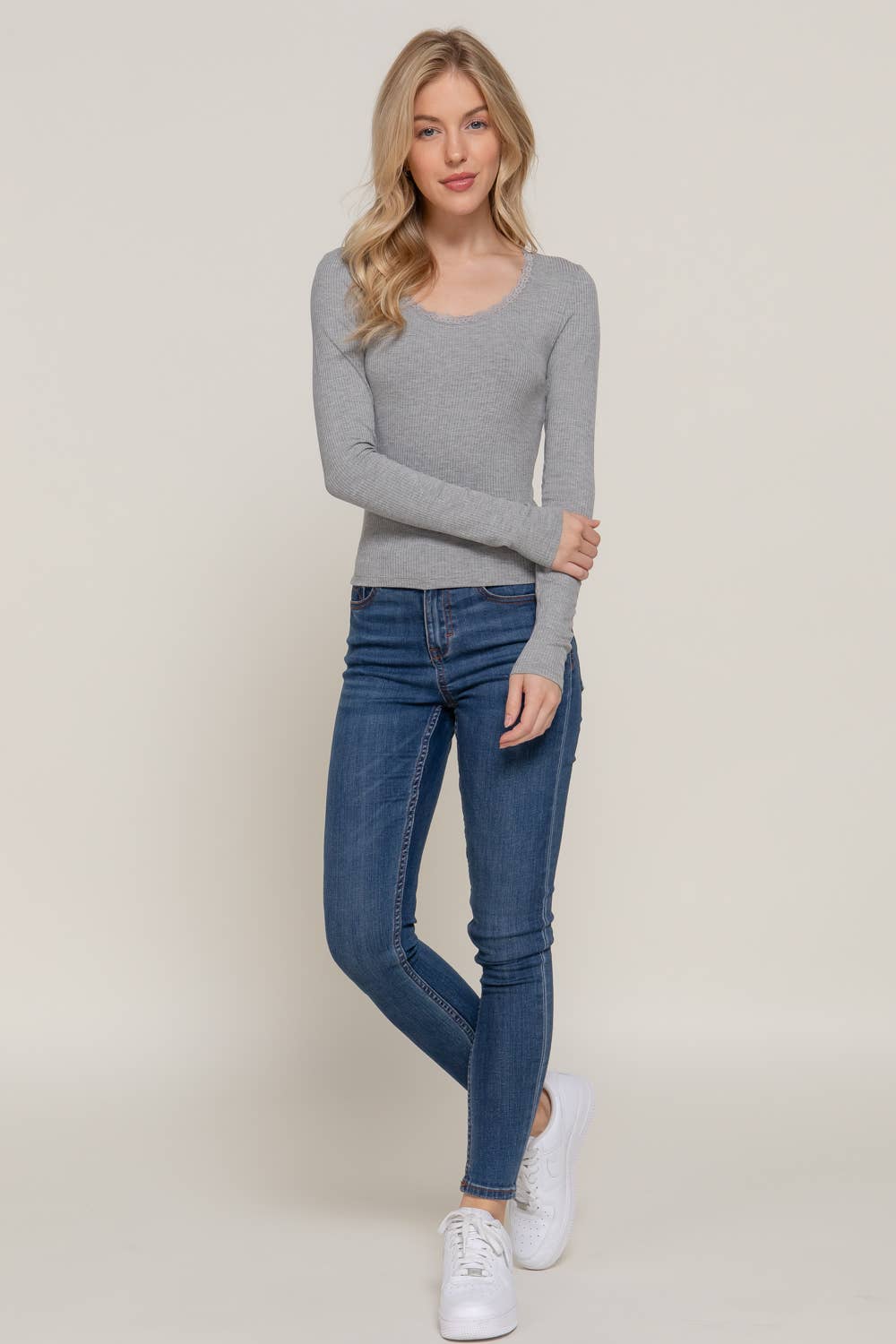 Lace trim long sleeve
