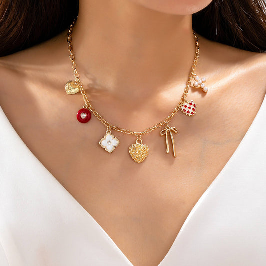 Heart Bow Cross Checker heart Charm Necklace |