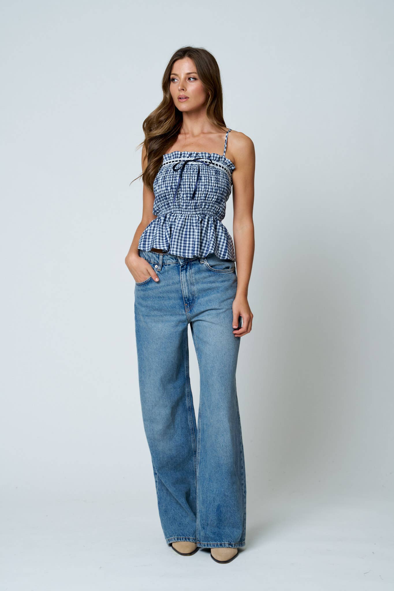 Smocked gingham cami