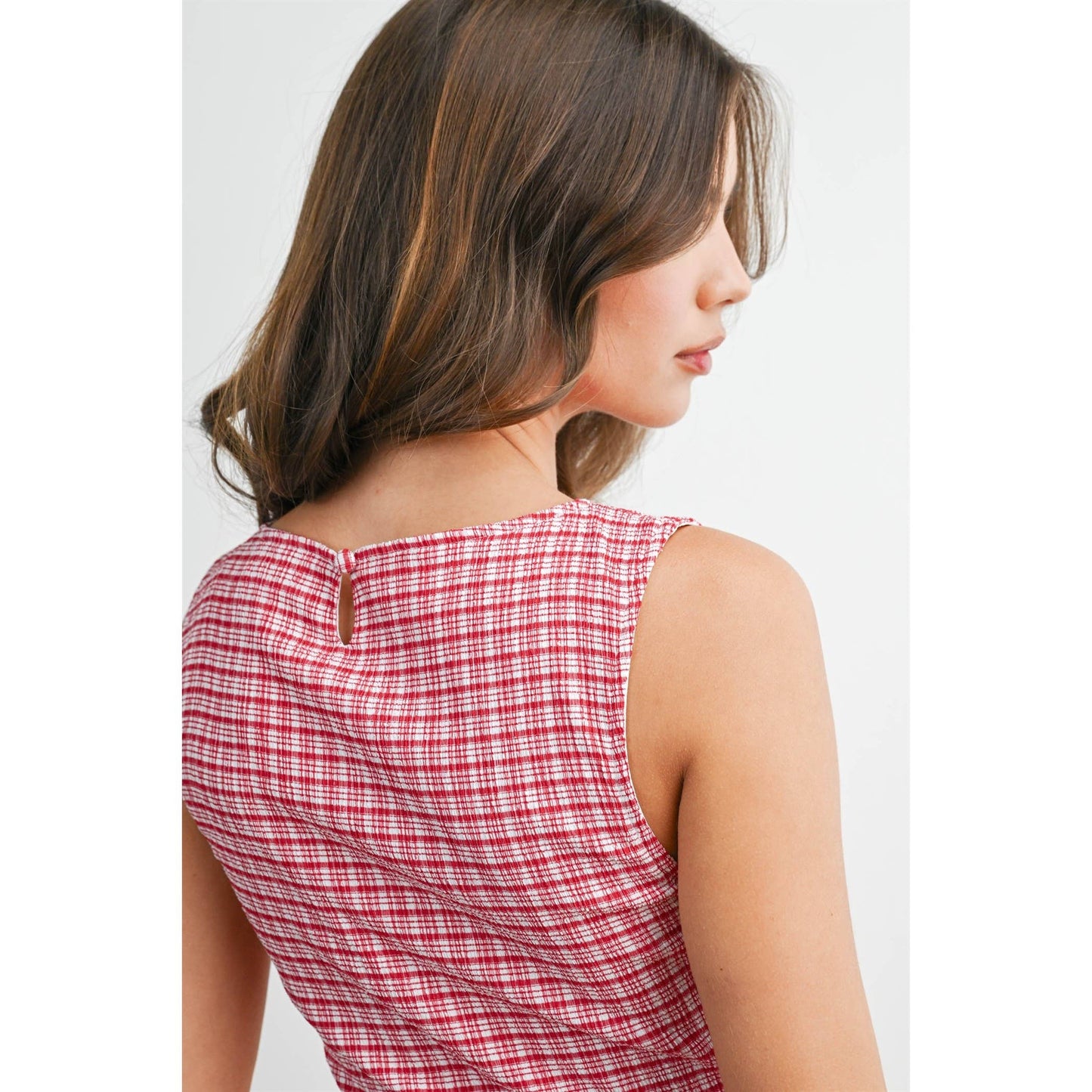Red check mini dress