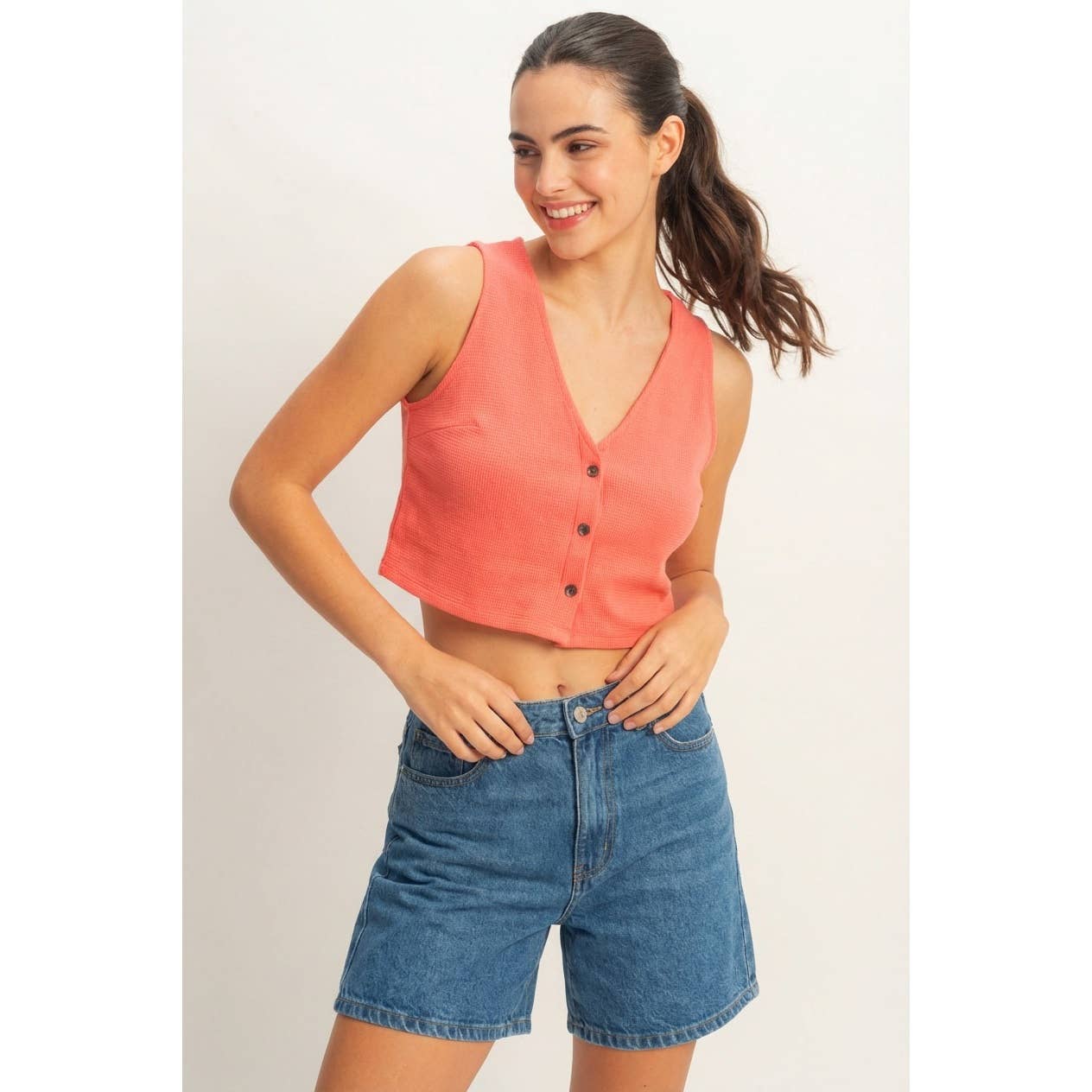 Coral waffle vest