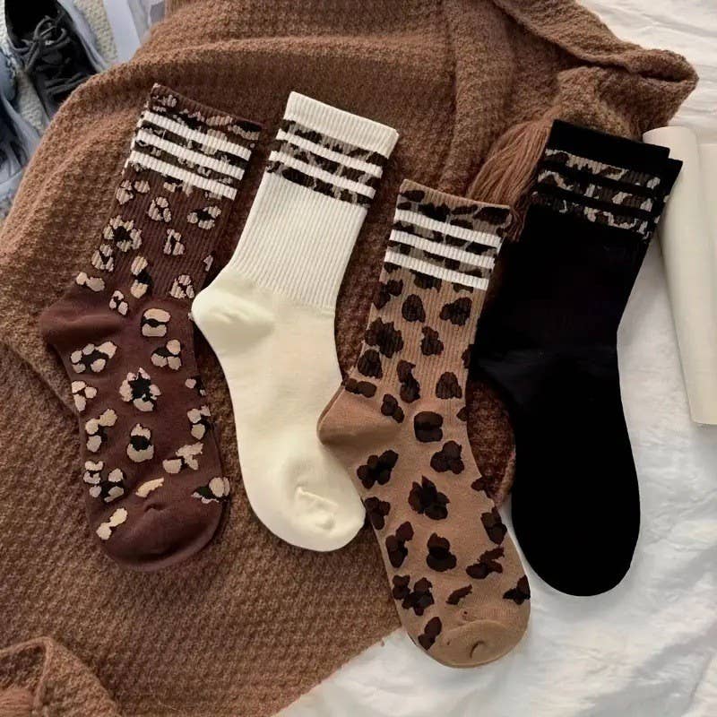 WOMAN ANIMAL LEOPARD HALF CREW THROWBACK SOCKS | 40S02071
