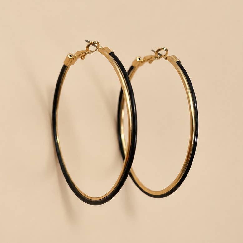 Oversized Black & Gold-Tone Hoop Earrings