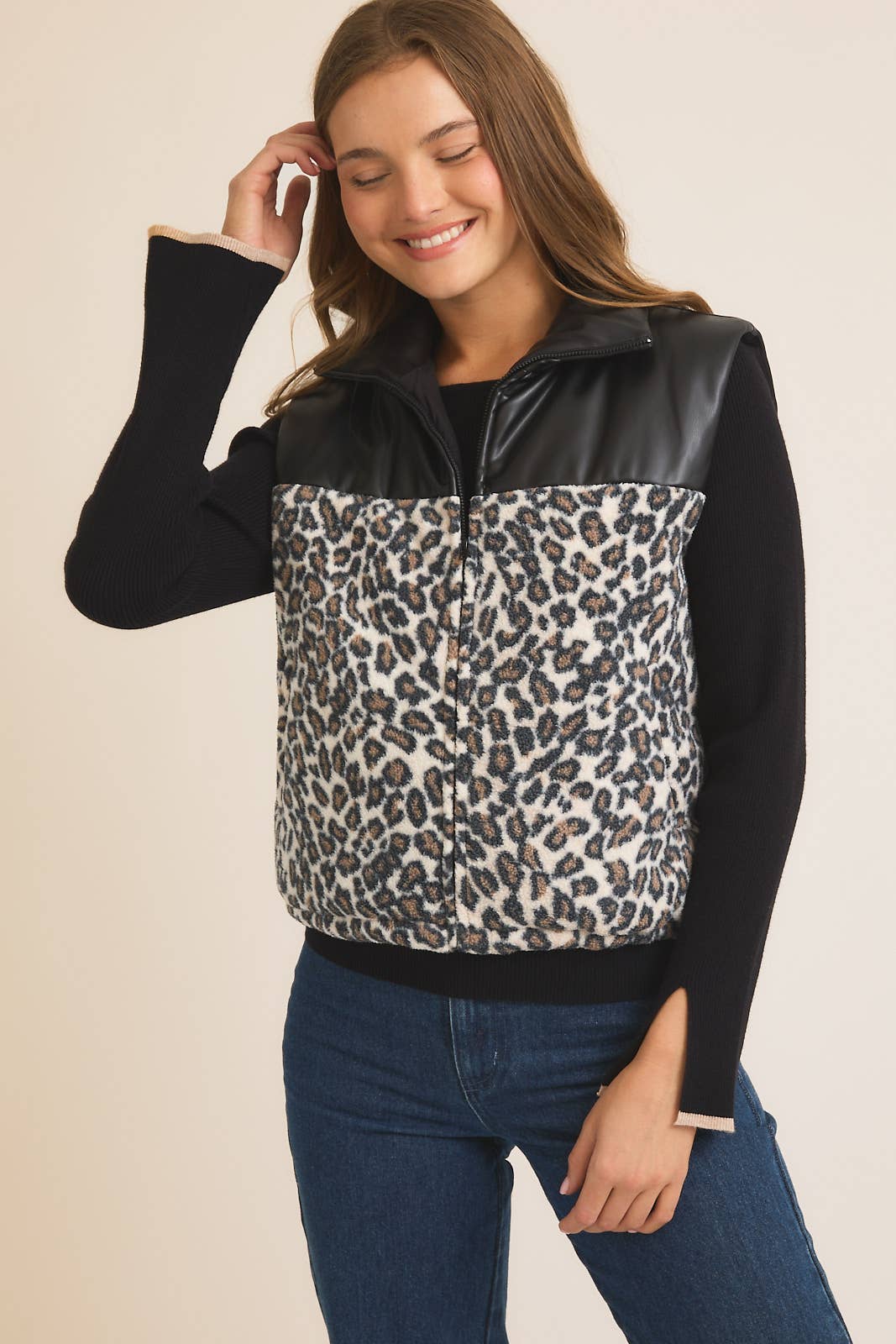 Leopard pleather vest