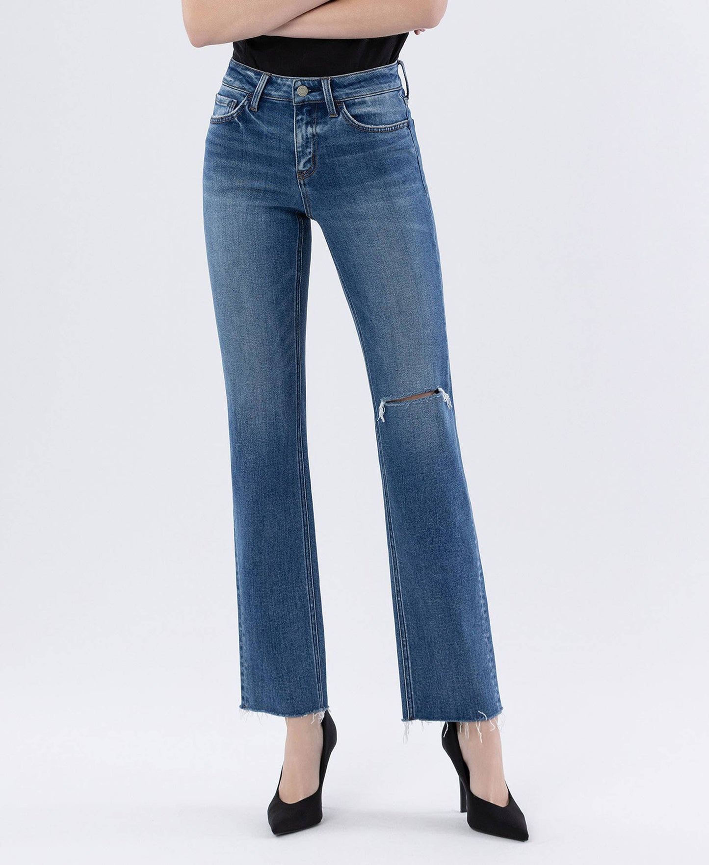 VICTORIA HIGH RISE RAW HEM STRAIGHT JEANS T6679