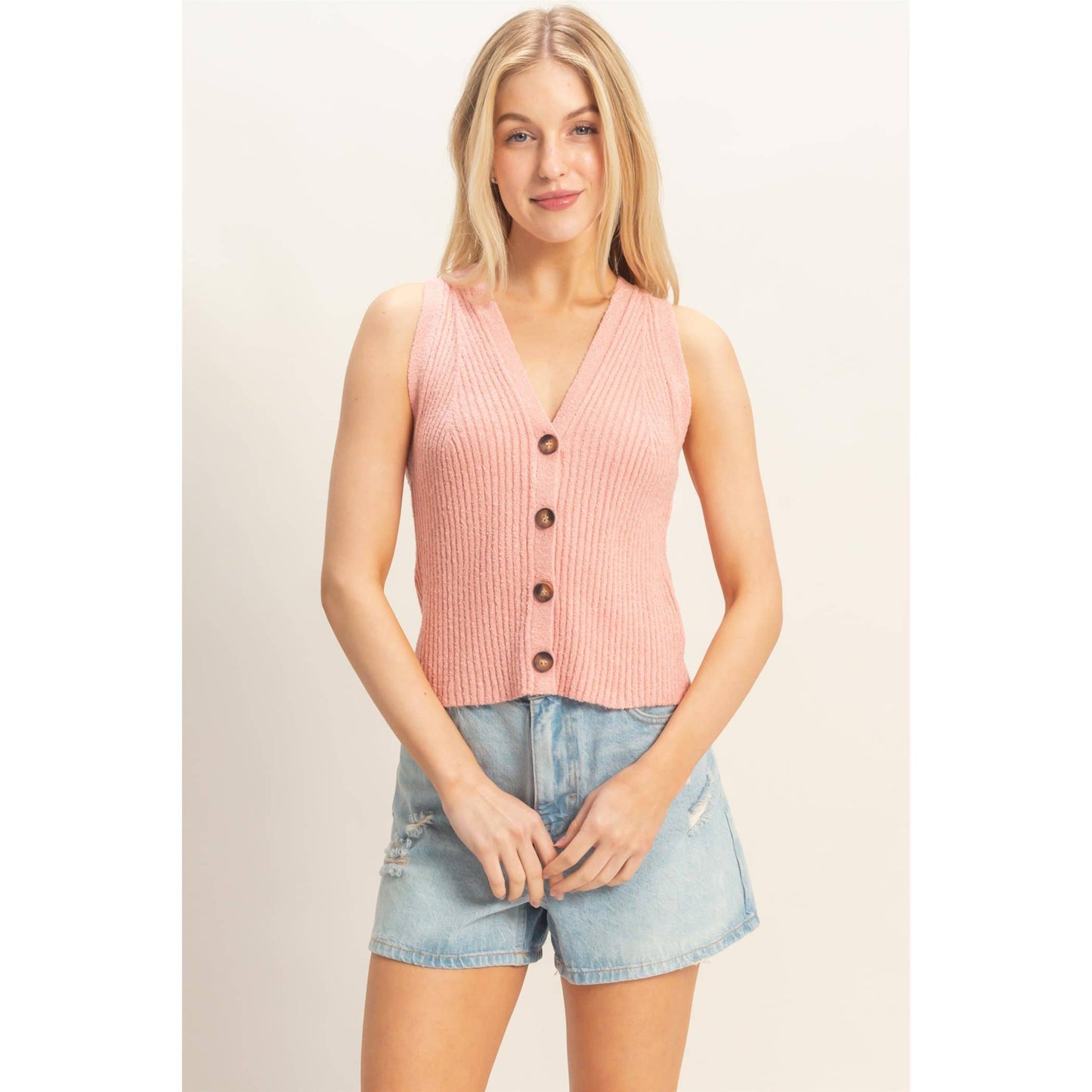 Ribbed Buttoned Tank
