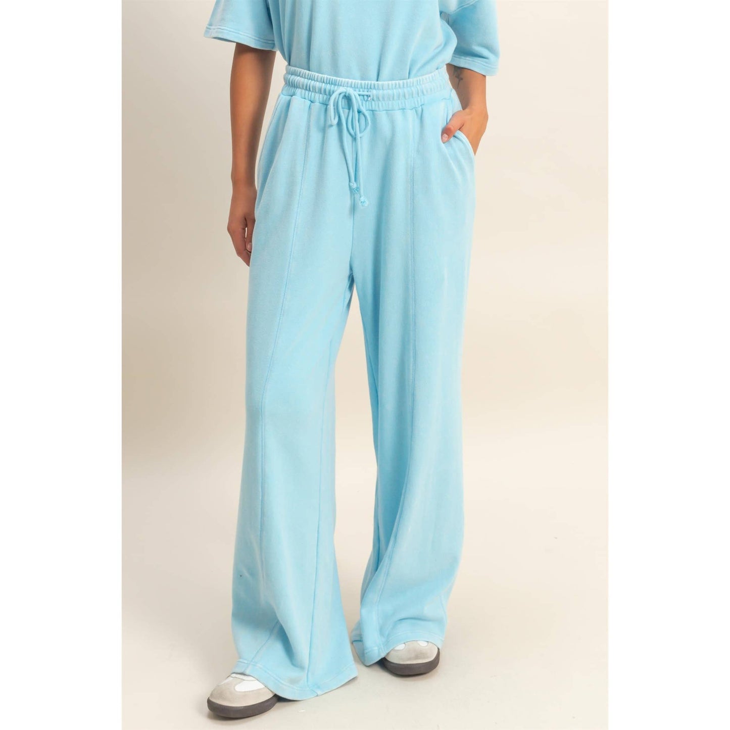 Acid Wash French Terry Wide-Leg Pants