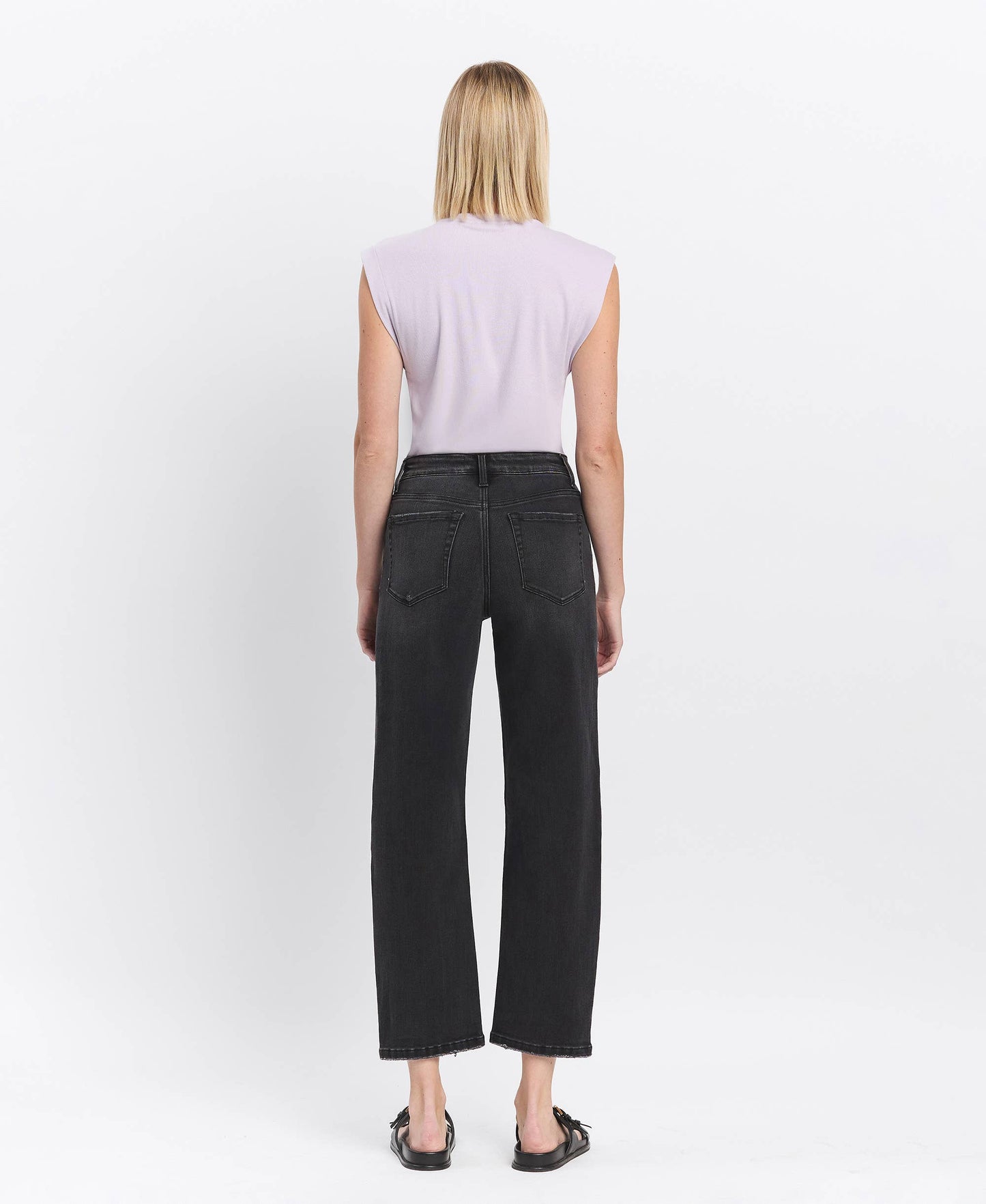 HIGH RISE DISTRESSED BLACK BARREL JEANS
