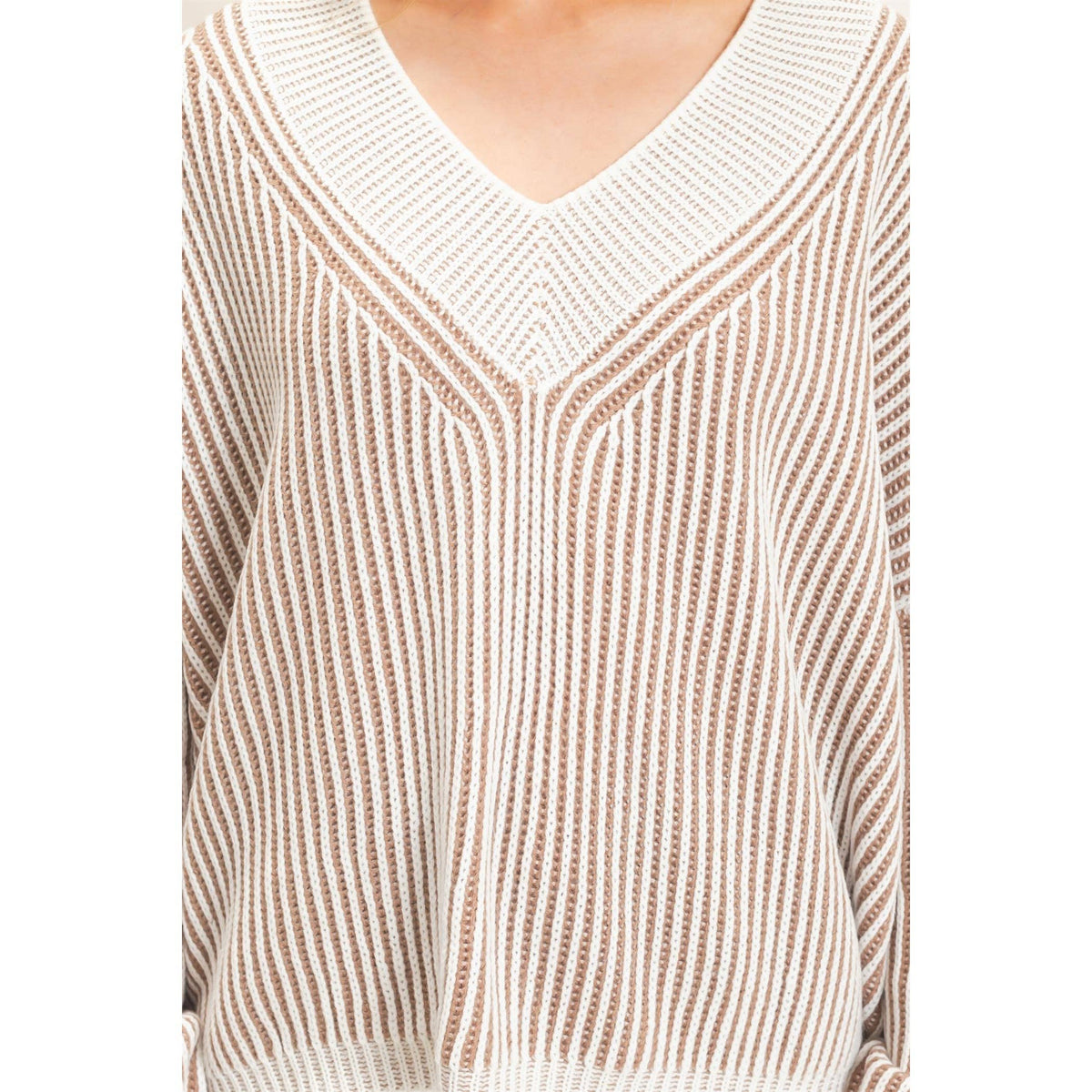Striped V-Neck Ribbed Sweater