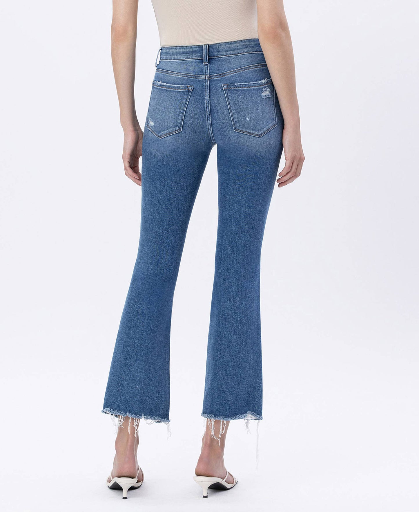 MARIAH HIGH RISE MEDIUM WASH DISTRESSED KICK FLARE JEANS