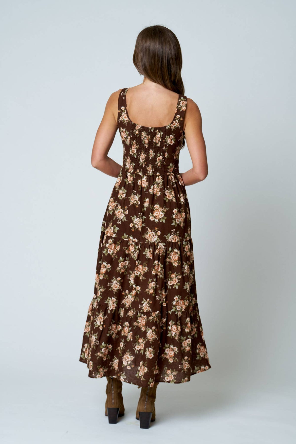 (PRE-ORDER)FLORAL FRONT LACE UP CORSET SLEEVELESS MIDI DRESS