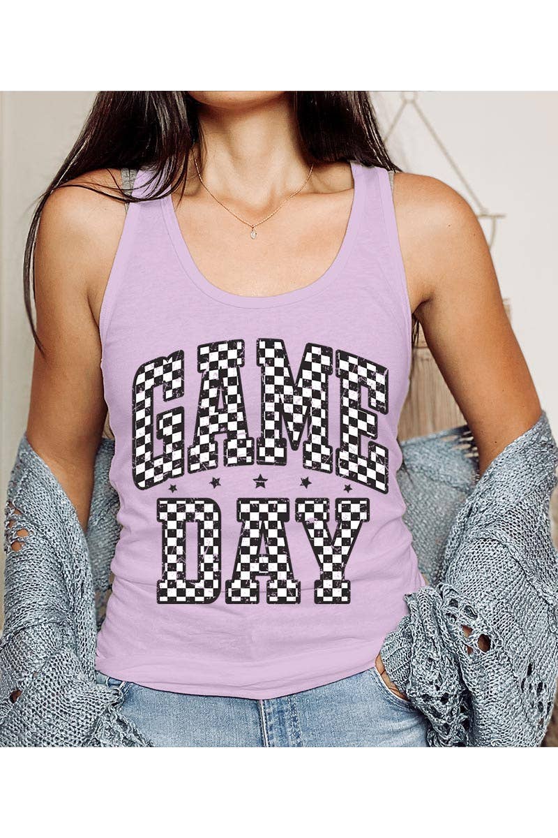 Checkered Game Day Graphic Racerback Tank Top