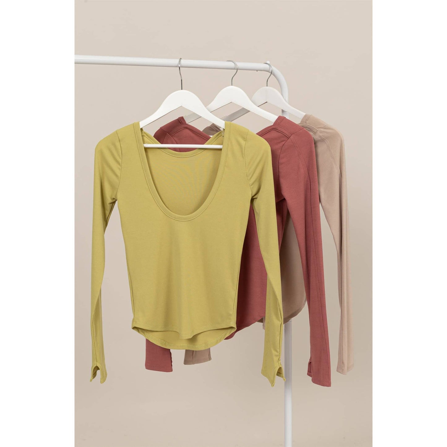 low scoop back long sleeve