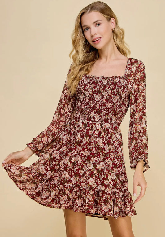 Burgundy Floral Fall Dress