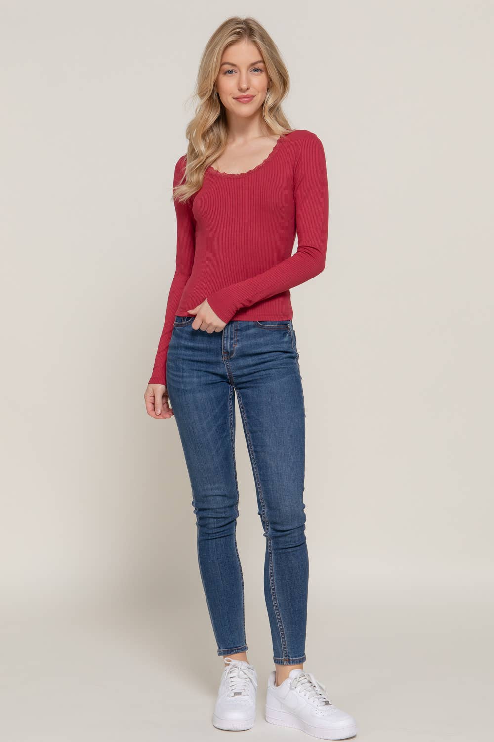 Lace trim long sleeve