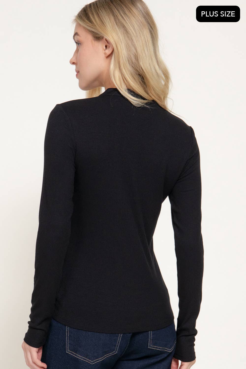 [PLUS SIZE] Long Sleeve Henley Neck Ribbed Top