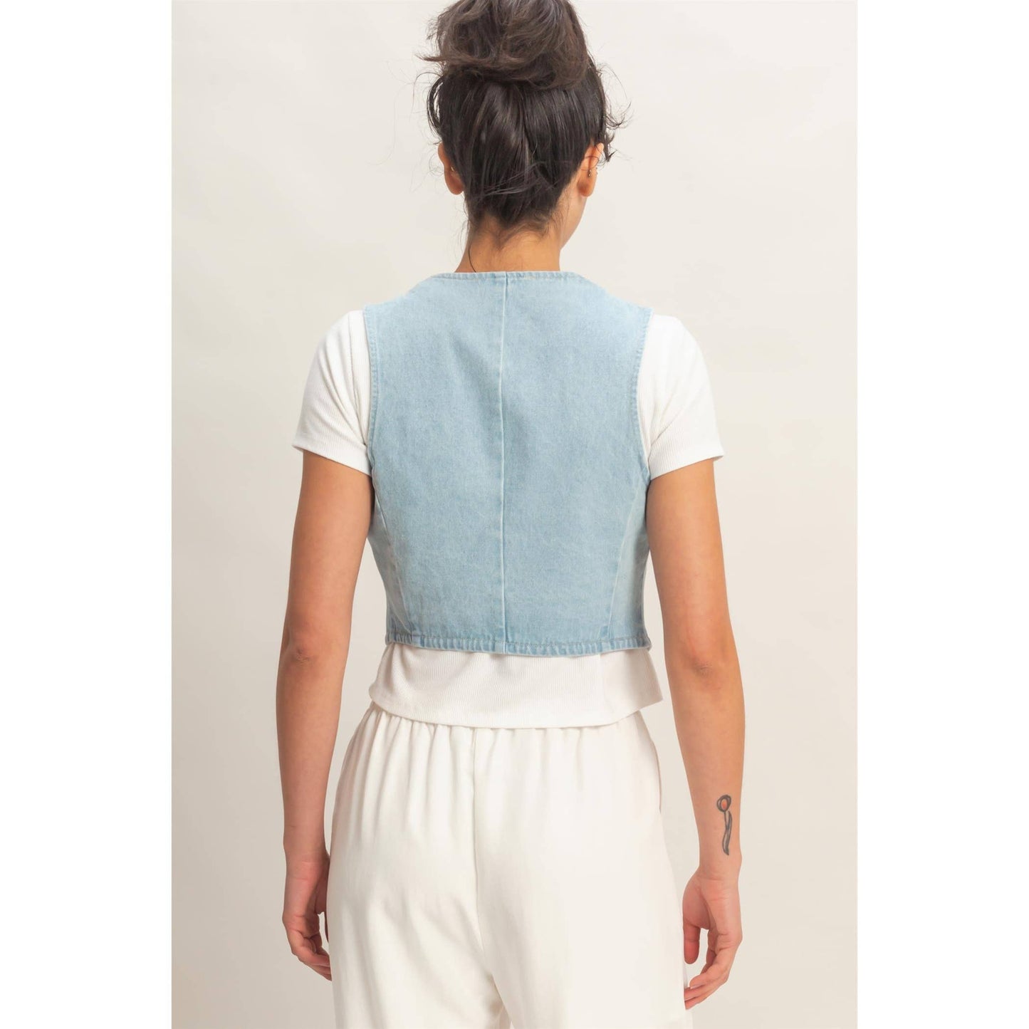 V-Neck Sleeveless Denim Vest
