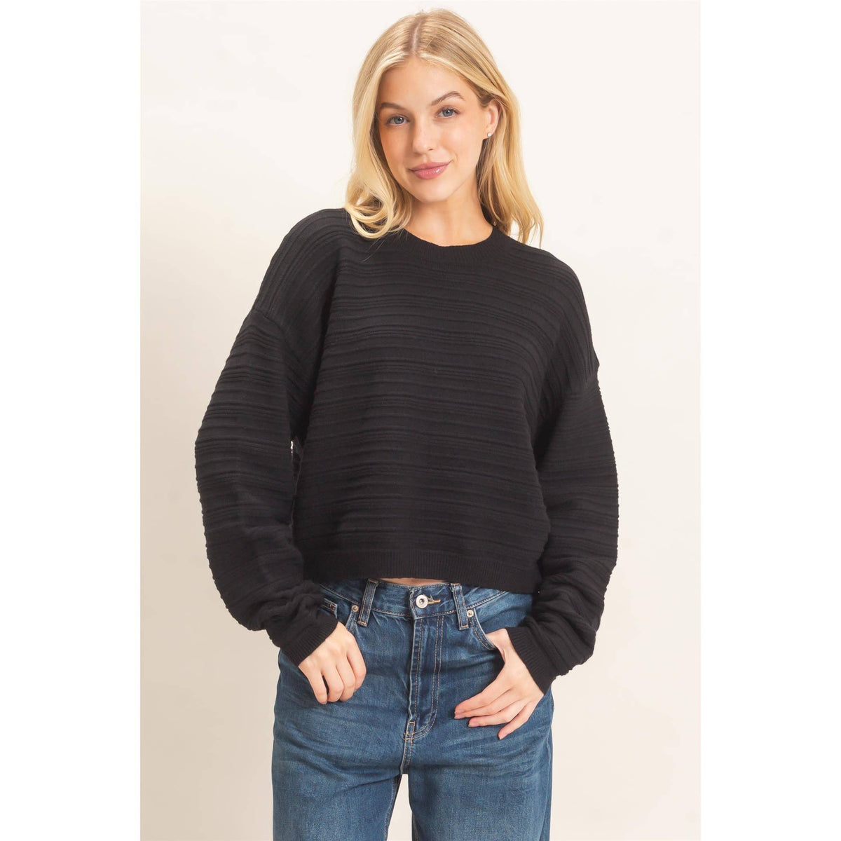Textured Crew Neck Sweater