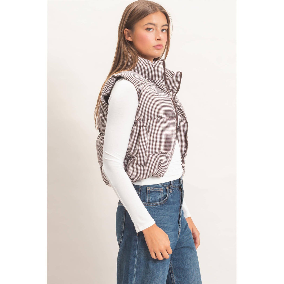 Gingham Puffer Vest