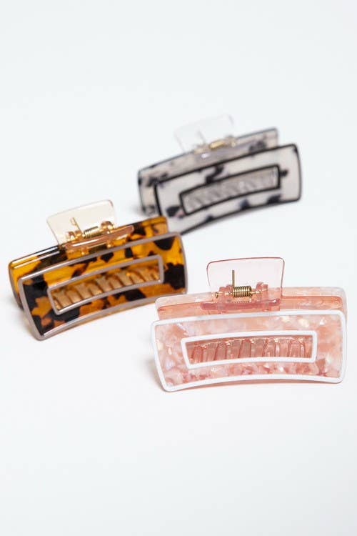 Hollow Rectangular Tortoise Acetate Hair Claw Clip | 40H395