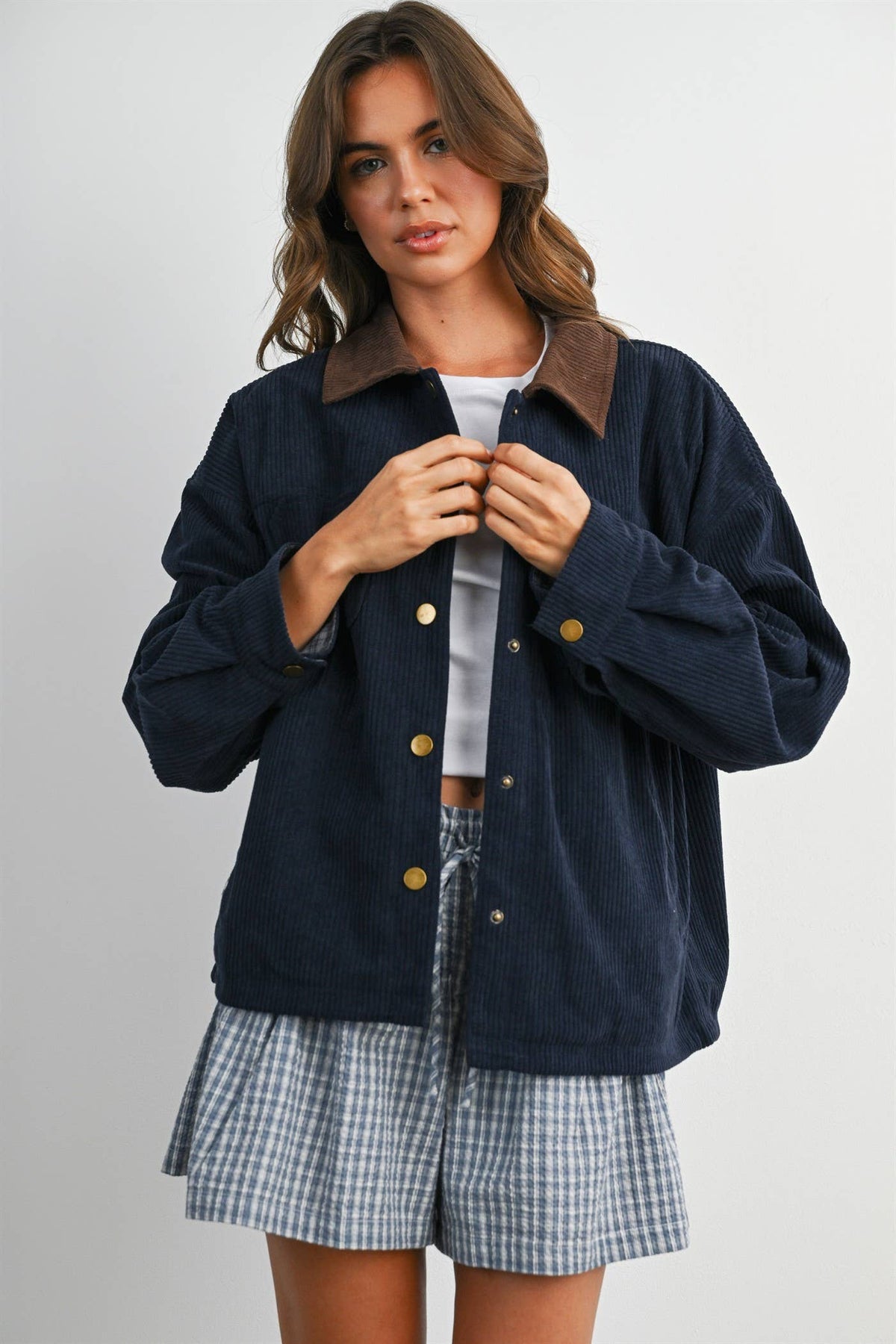 The Hazel Plaid Lined Corduroy Jacket-BMJ8614