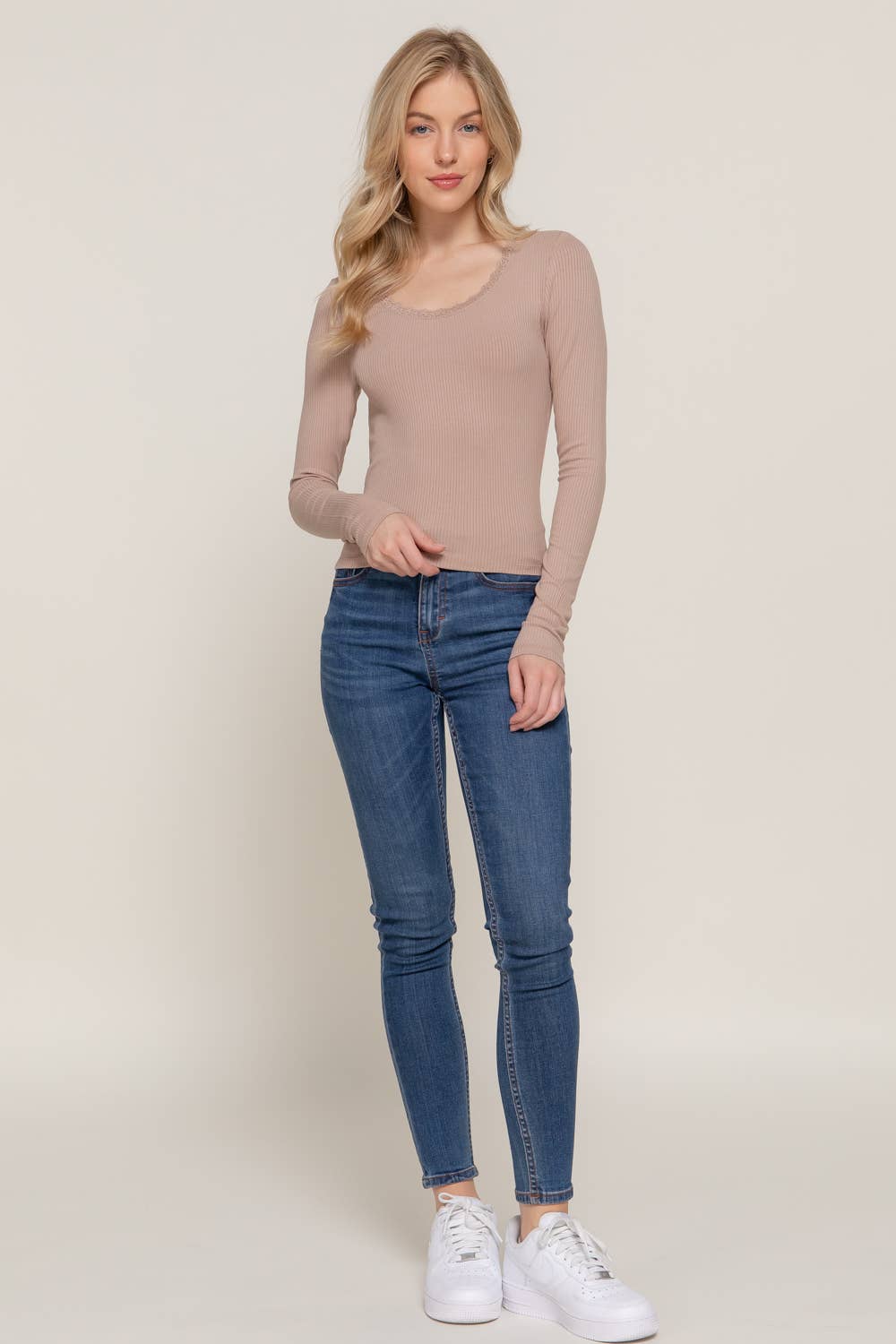 Lace trim long sleeve