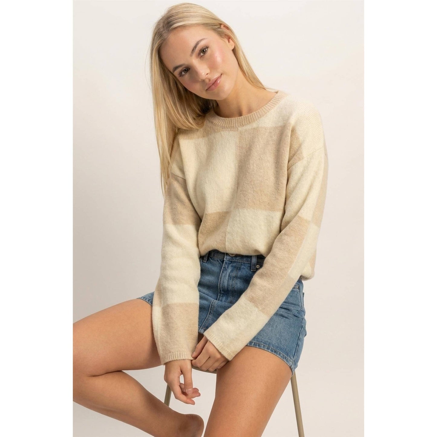 Sage Checkered Sweater