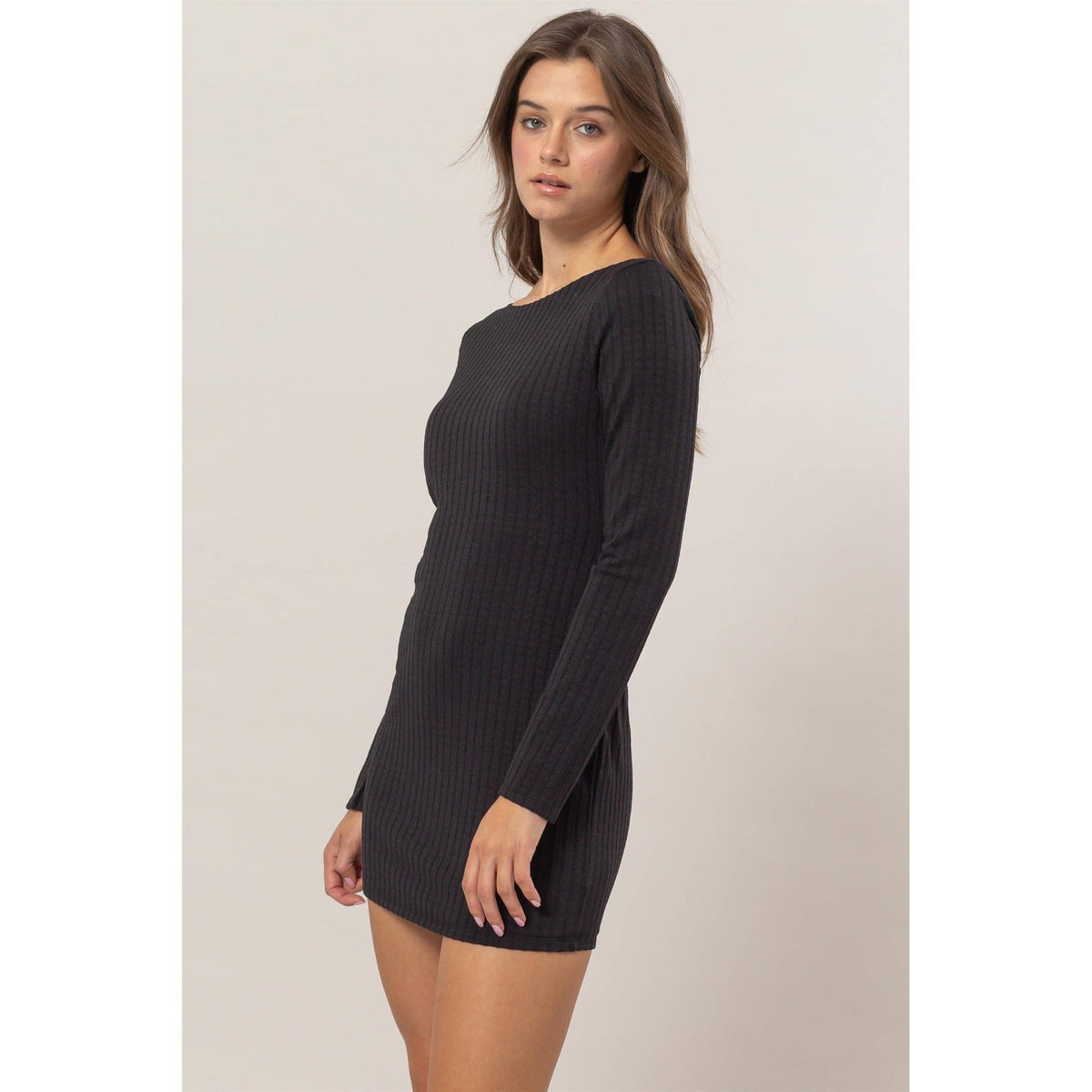 Ribbed Knit Backless Mini Dress