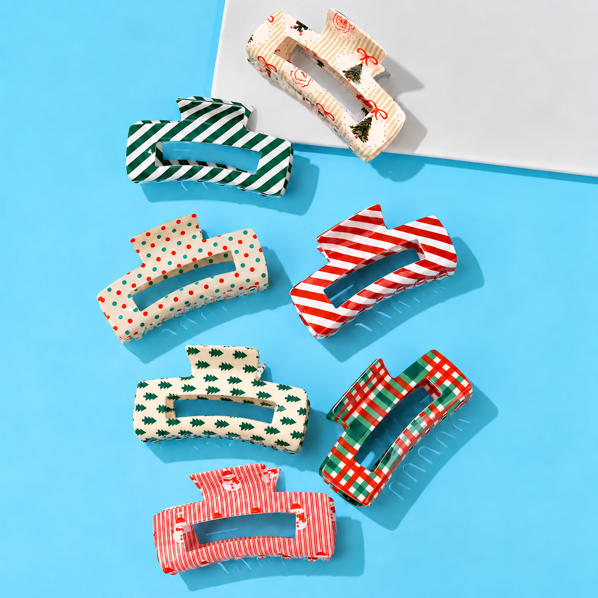 Holiday & Christmas Tree Stripe Hair Claw Clips | 40H1125