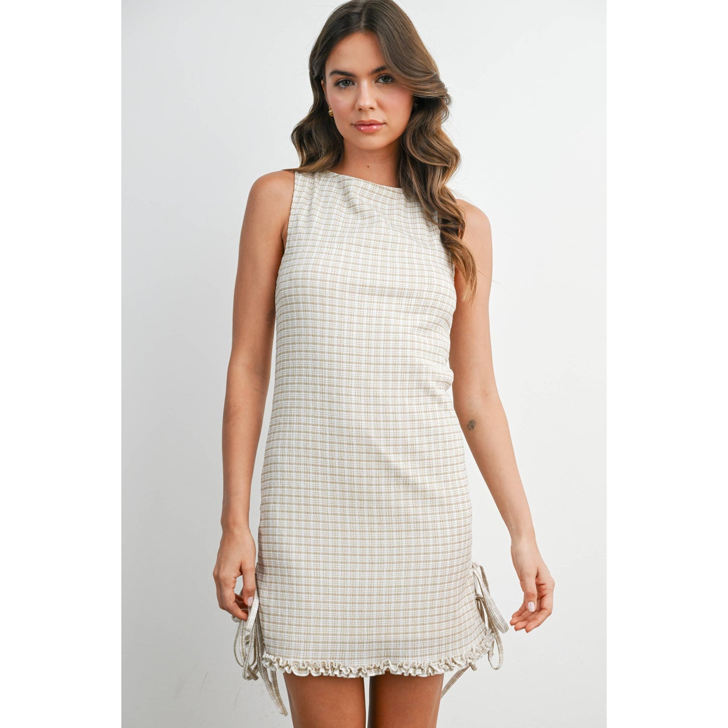 Red check mini dress