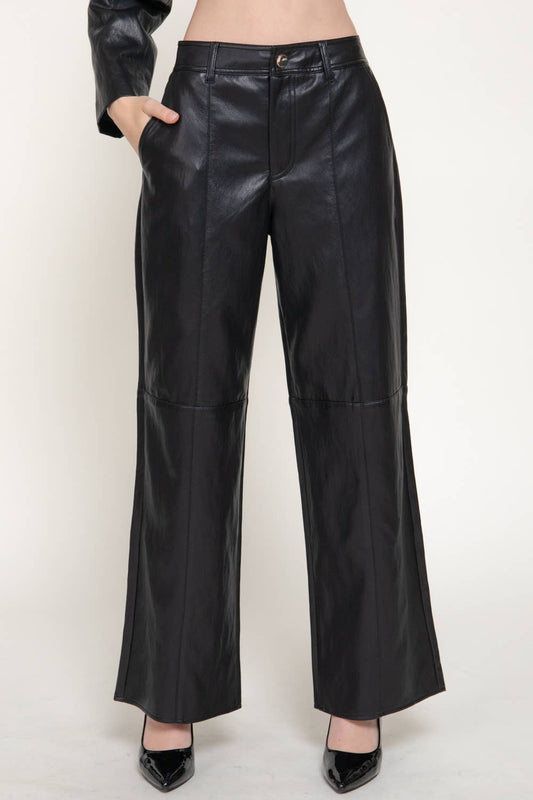 Straight Leg Texture Faux Leather Long Pants