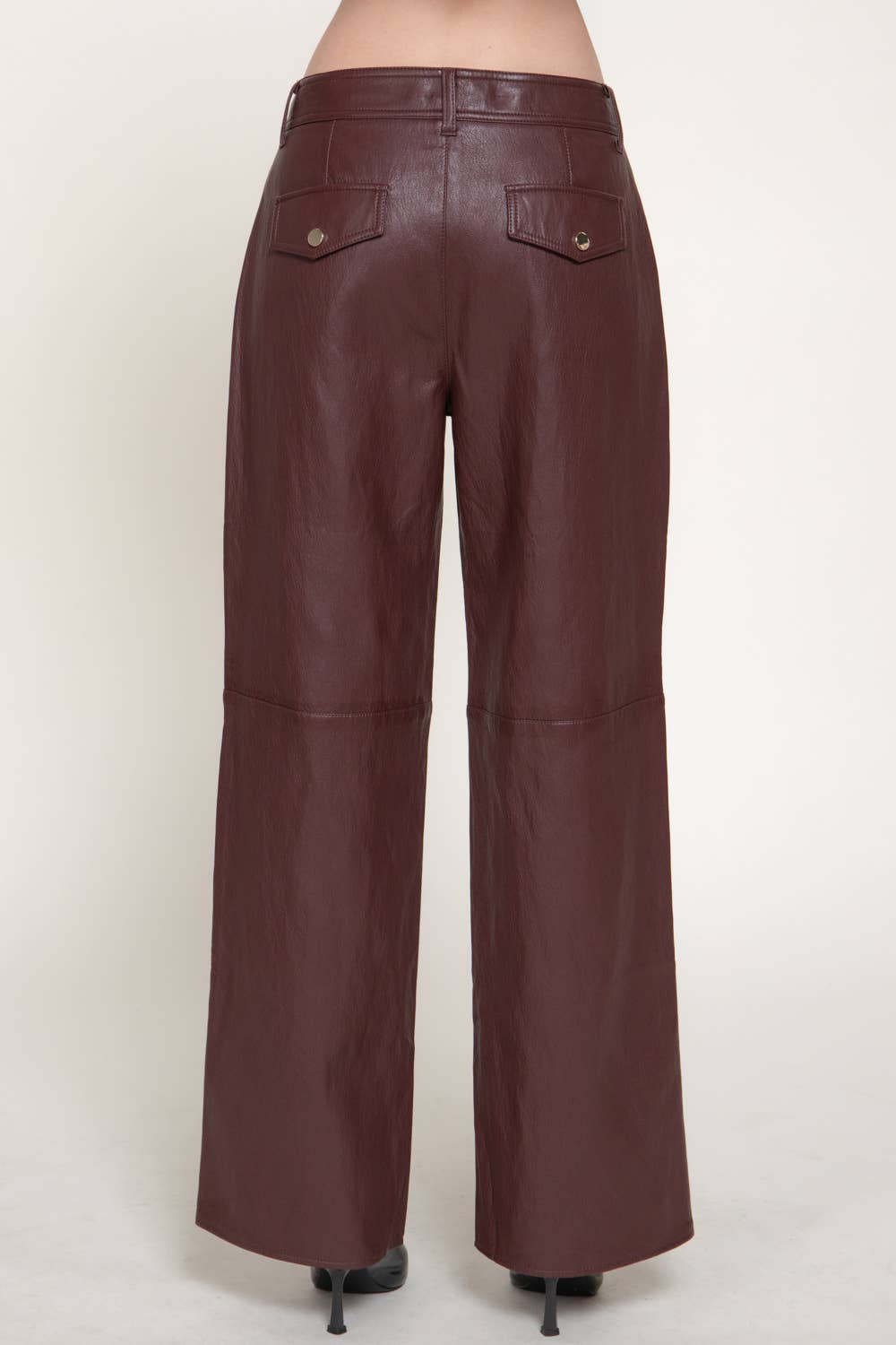 Straight Leg Texture Faux Leather Long Pants