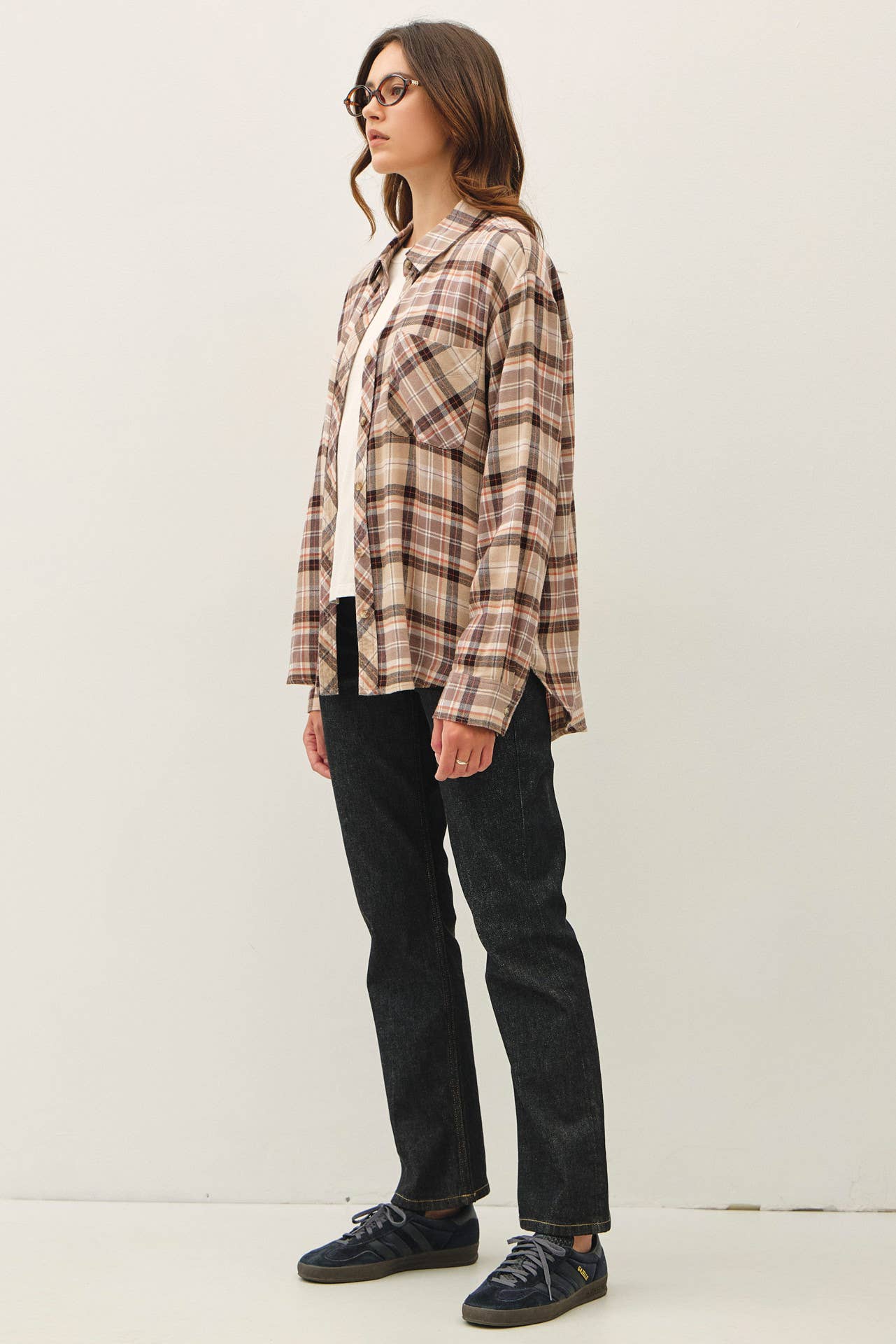 TAUPE OVERSIZED FLANNEL SHIRT