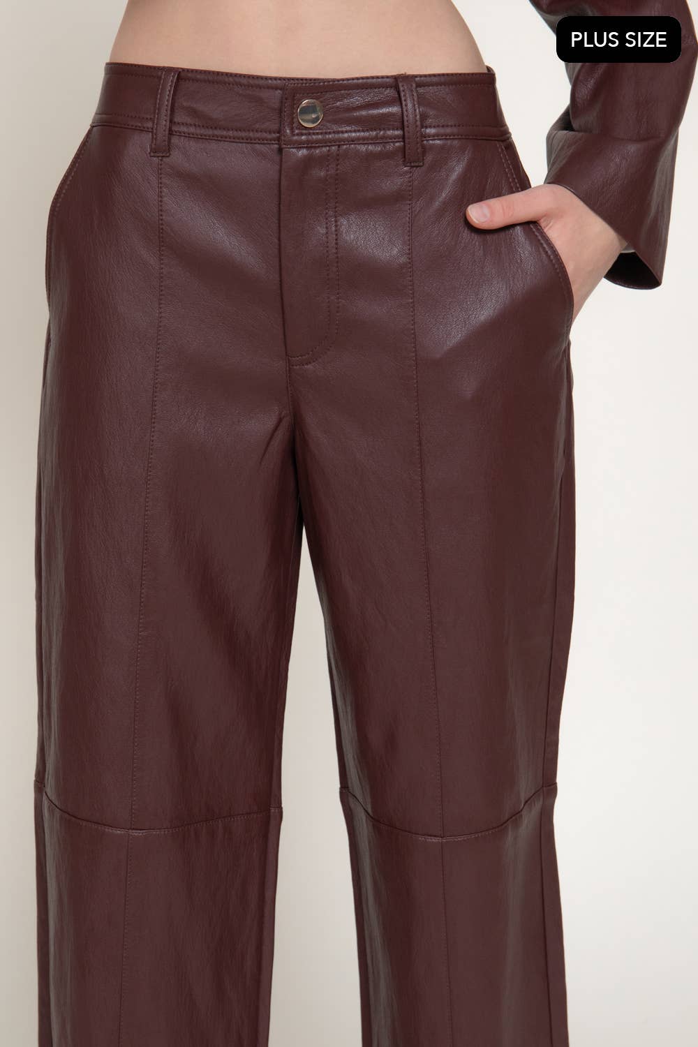 [PLUS SIZE] Straight Leg Texture Faux Leather Long Pants