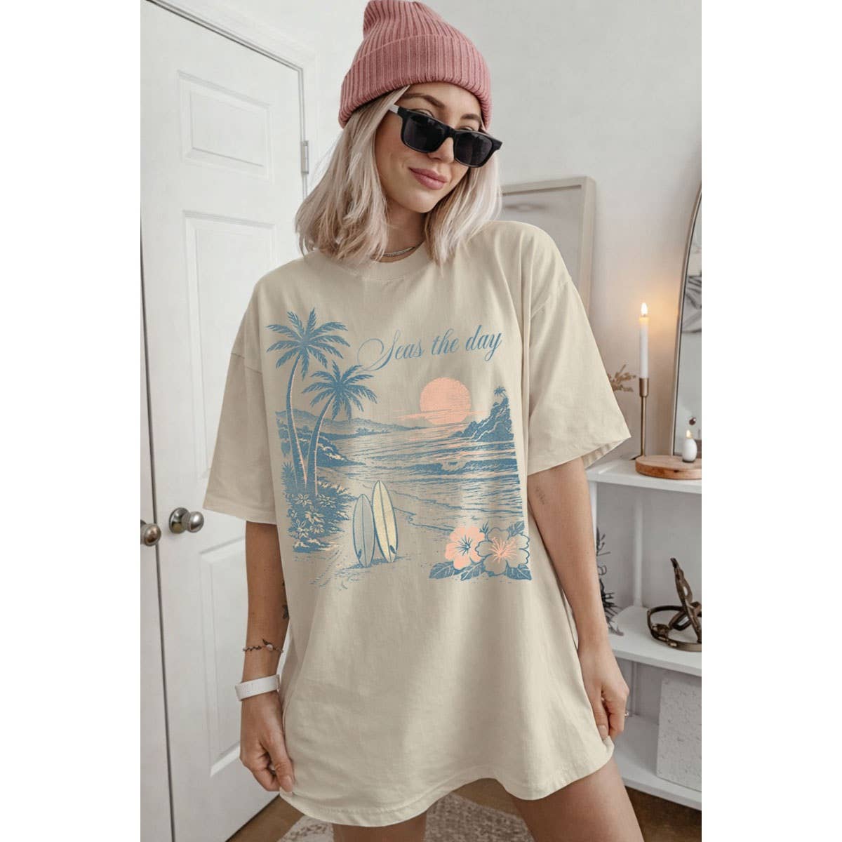 SEAS THE DAY OVERSIZED MINERAL GRAPHIC TEE