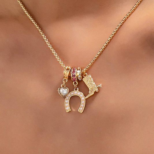 Western Rhinestone Horseshoe Charm Necklace | 80N93236