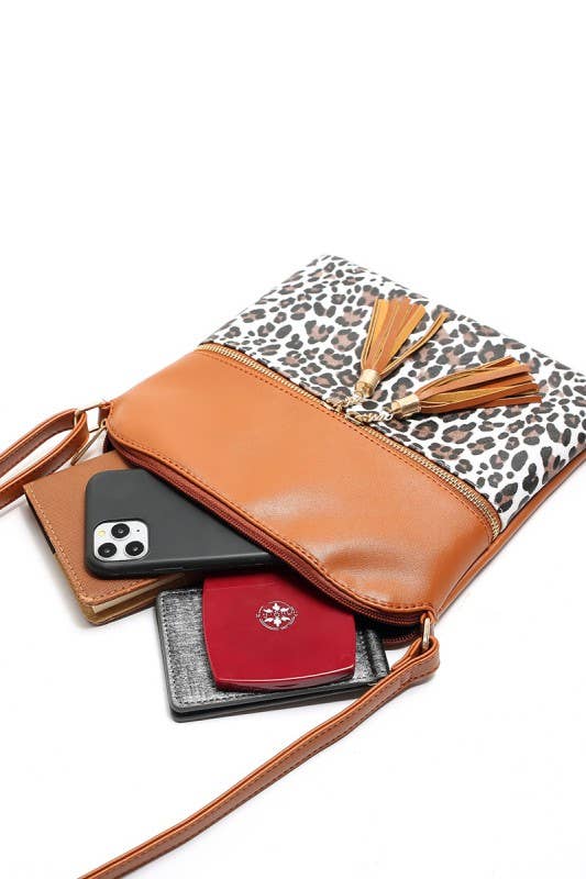 Leopard Tassel Crossbody Bag