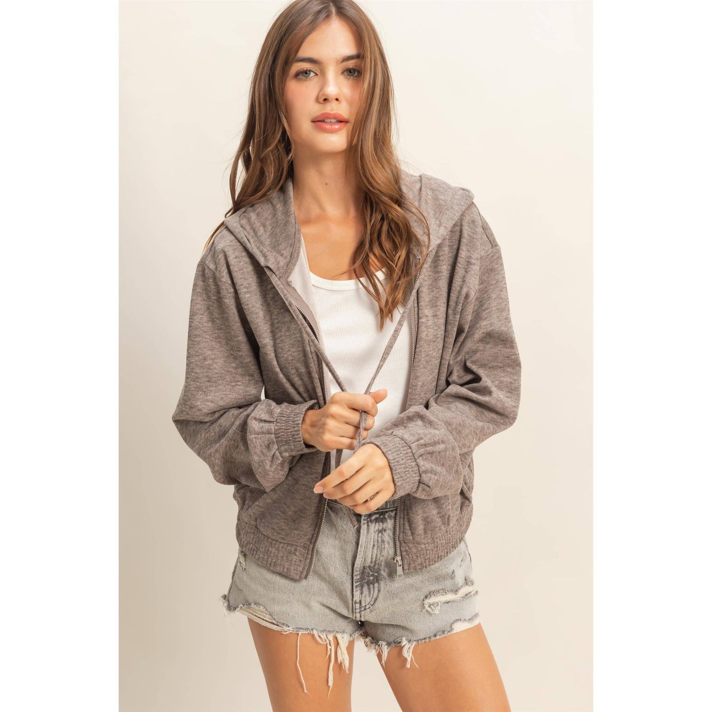 Versatile Hooded Zip-Up Knit Outerwear