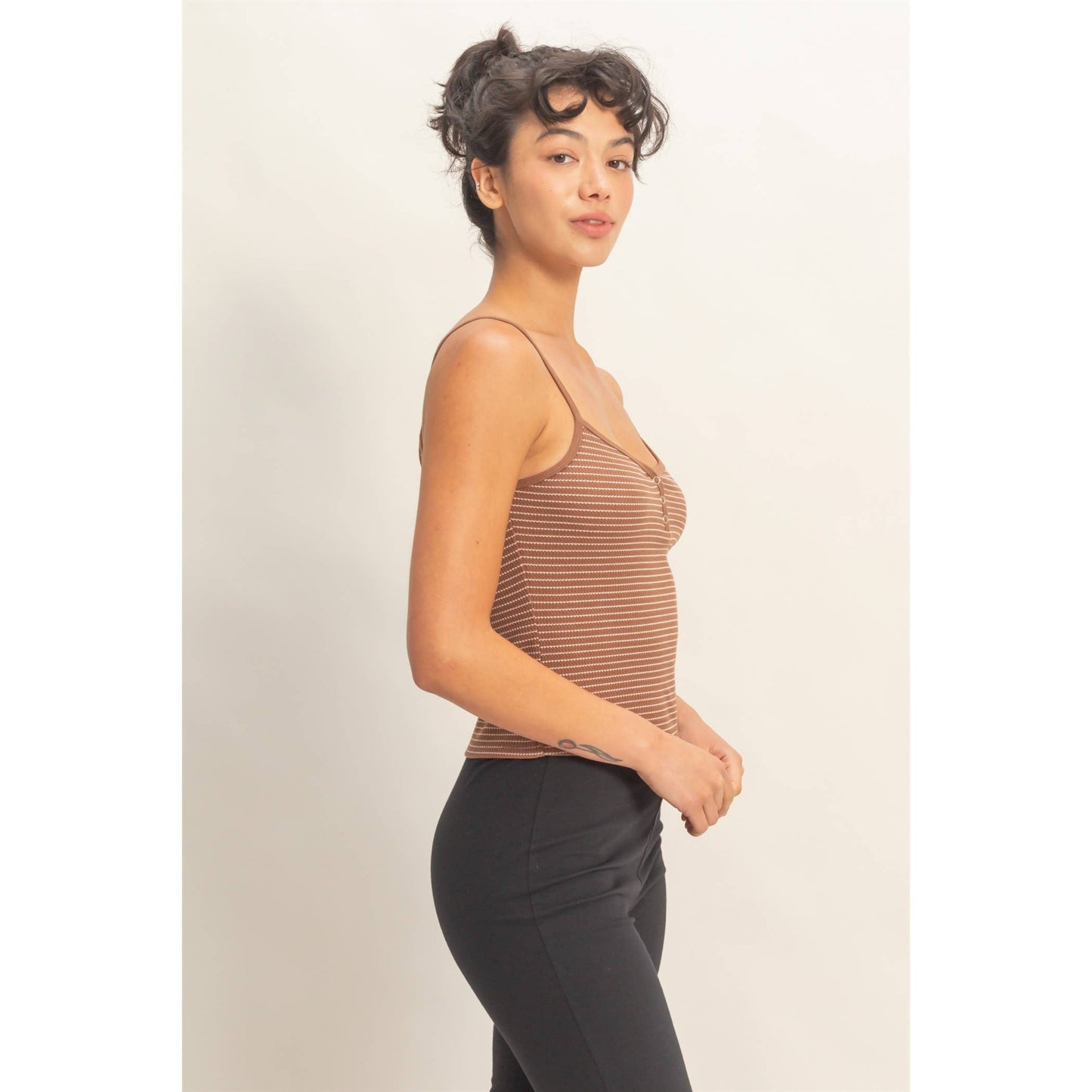 Striped Snap-Button Henley Cami Top