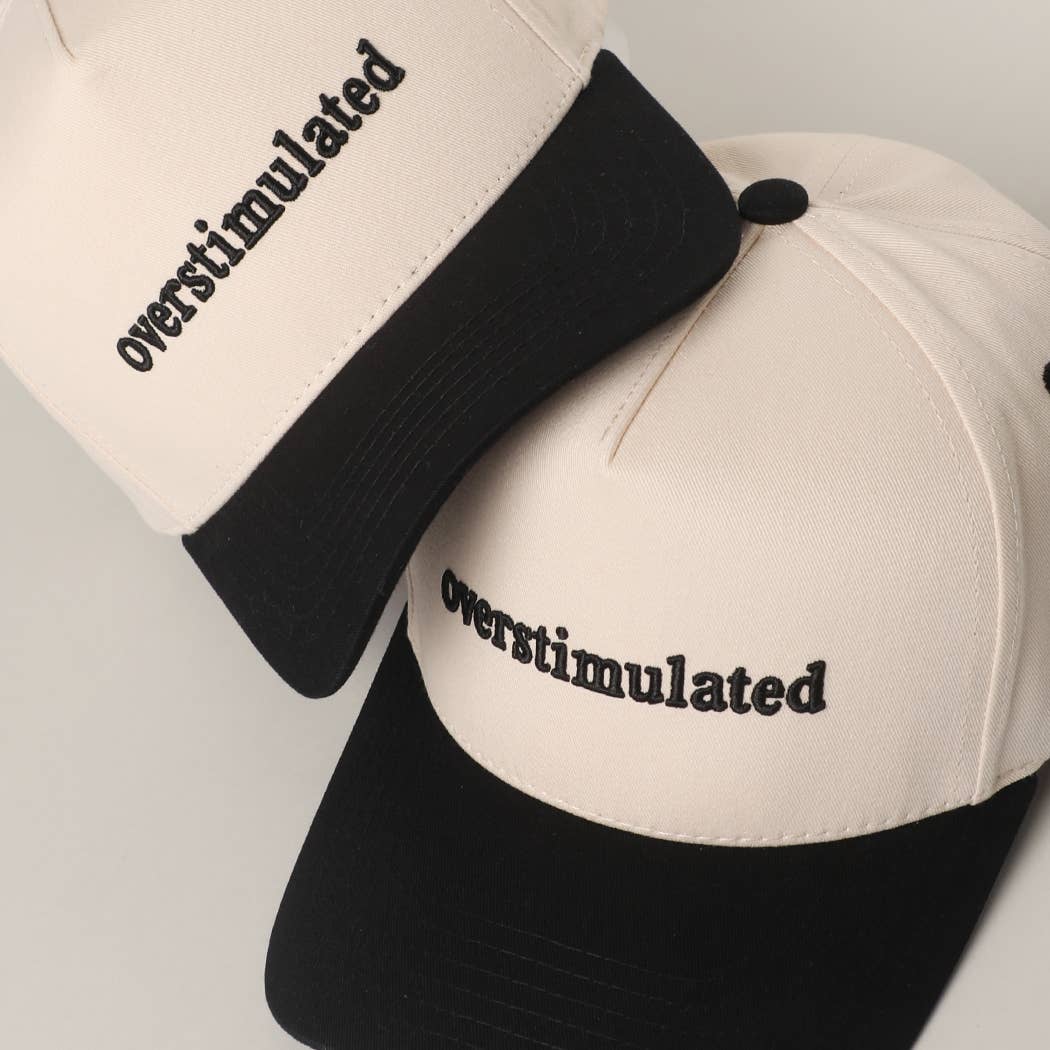 OVERSTIMULATED 3D Letter Embroidered Two-Tone Trucker Hat