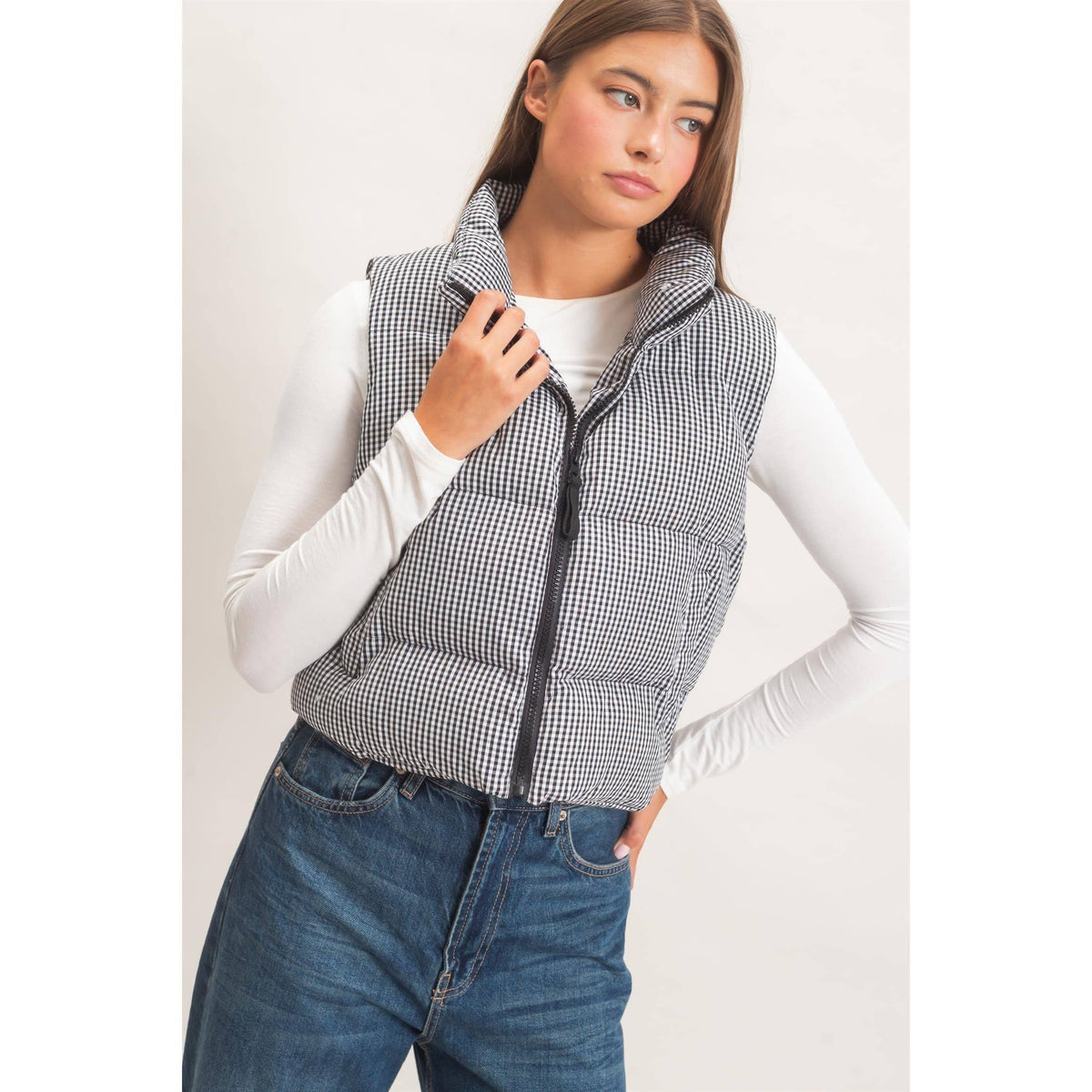 Gingham Puffer Vest