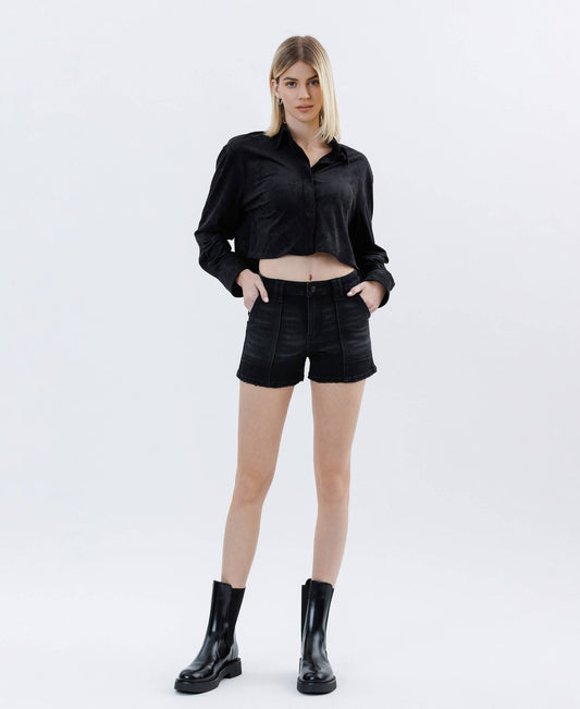 HIGH RISE UTILITY POCKET DENIM SHORTS LV1744BK