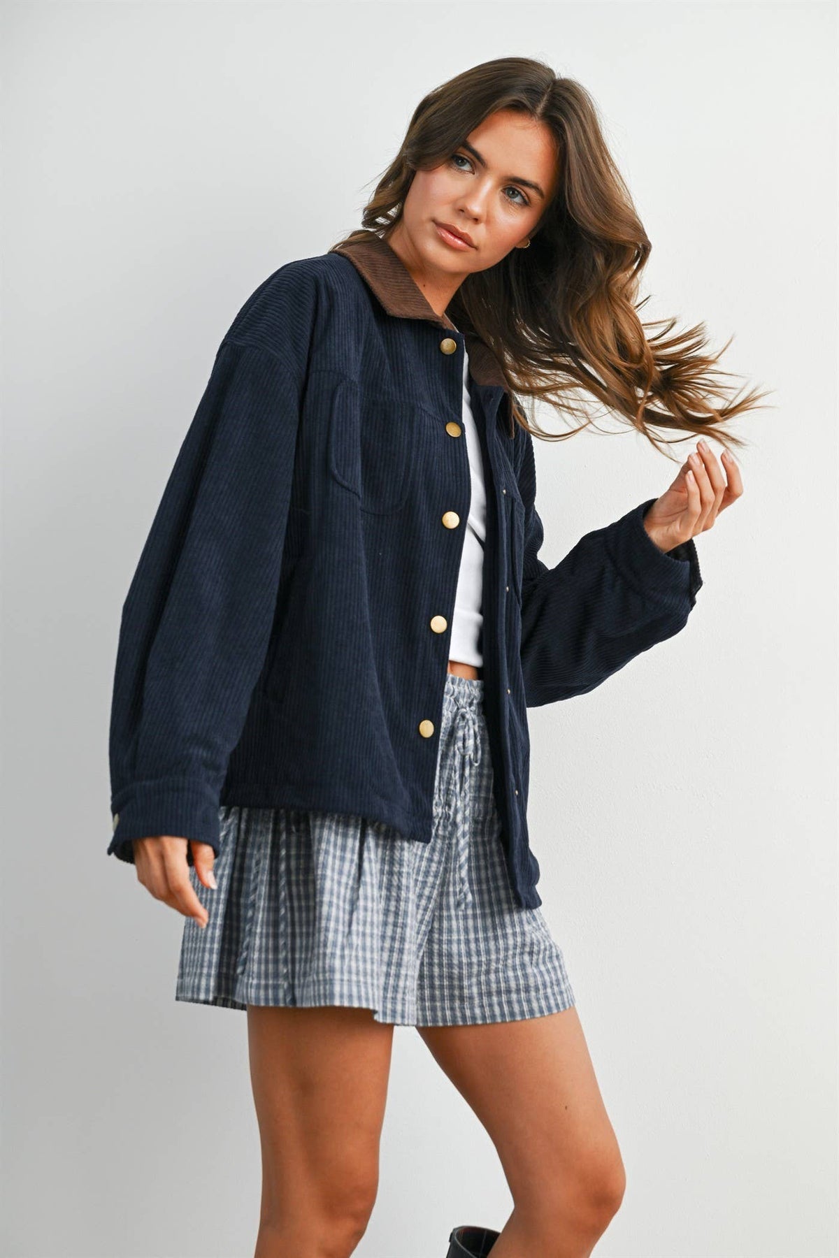 The Hazel Plaid Lined Corduroy Jacket-BMJ8614