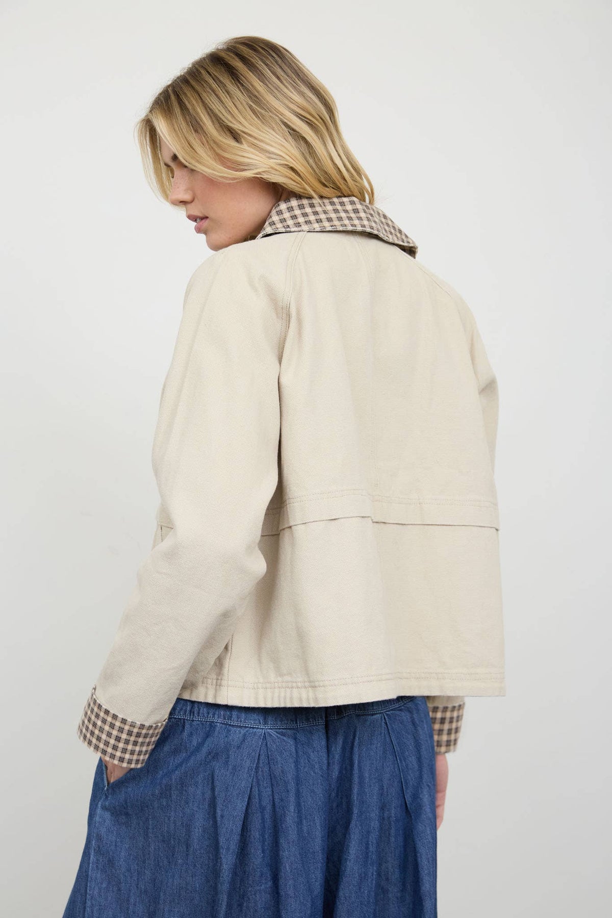 GINGHAM CONTRAST SNAP BUTTON JACKET