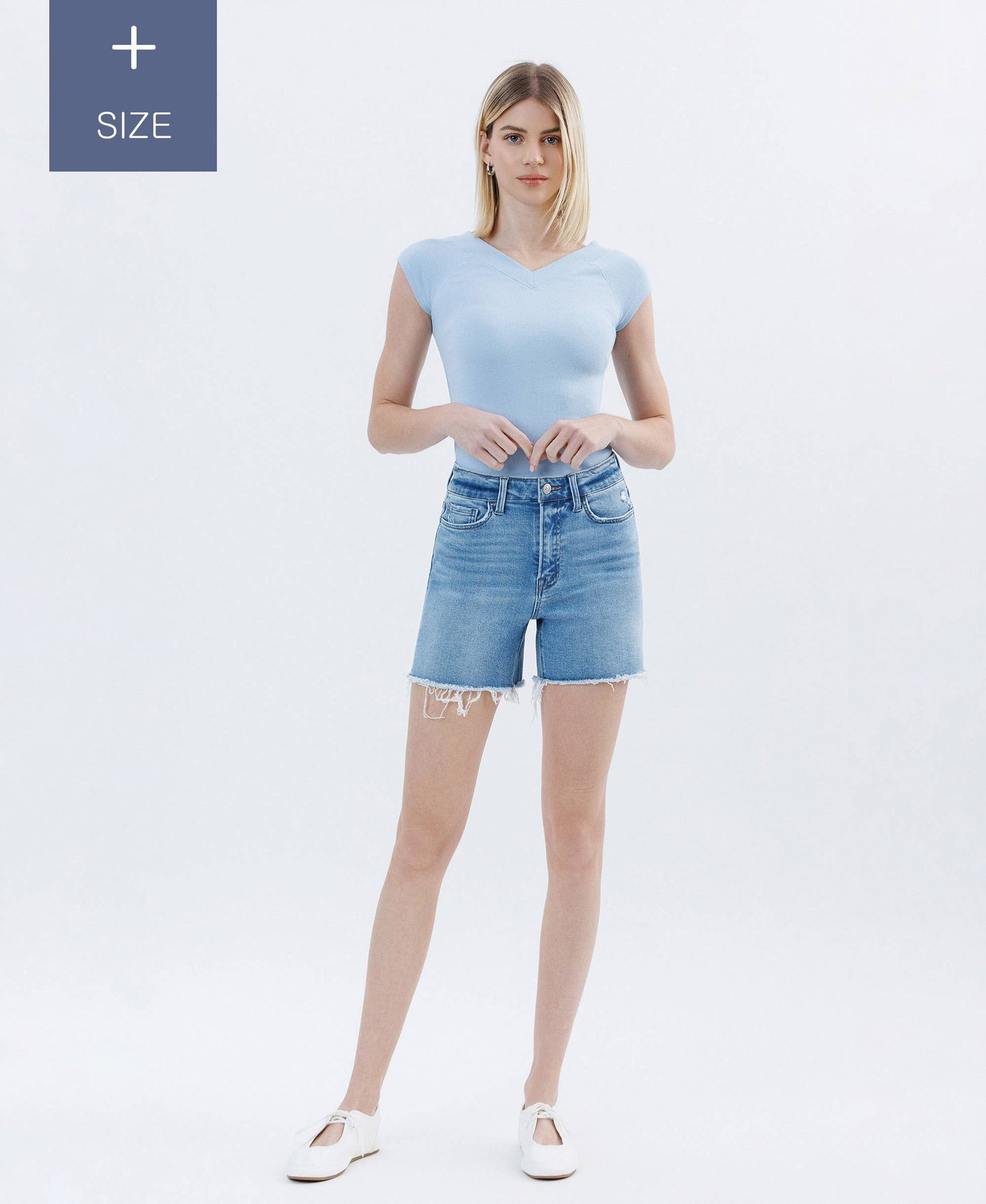 PLUS SIZE HIGH RISE RAW HEM BOYFRIEND SHORTS LV1641-P