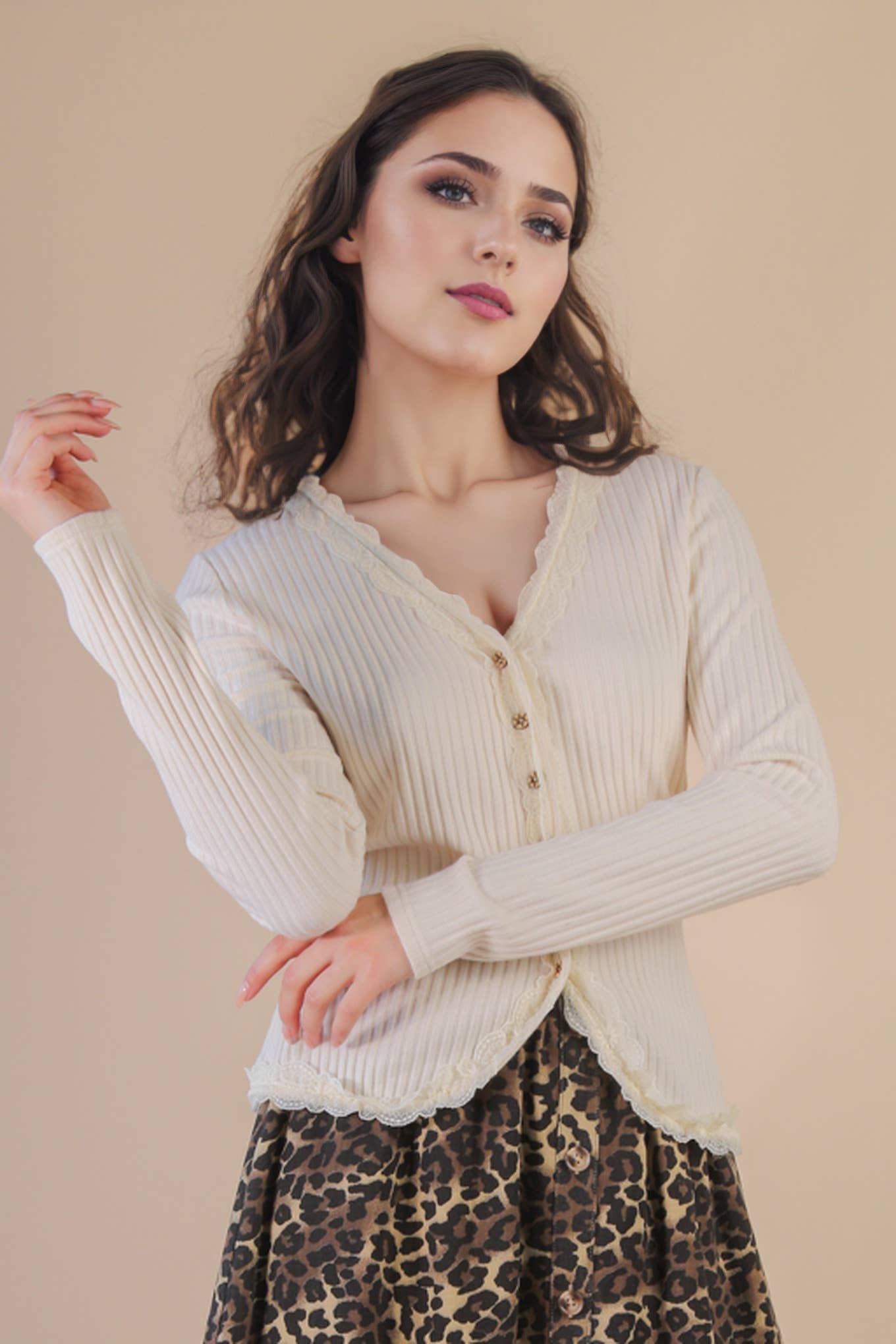 Lace button long sleeve