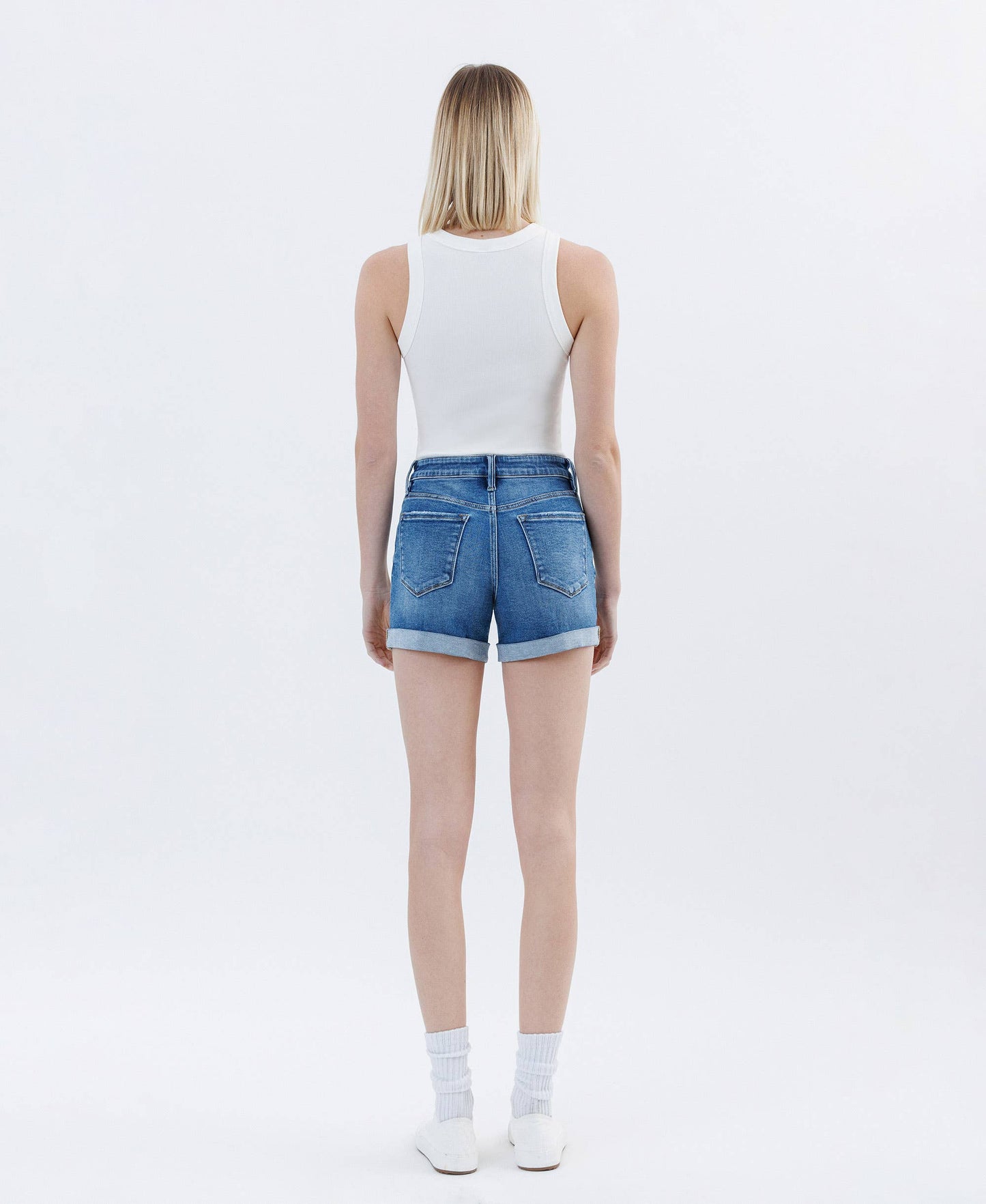 HIGH RISE DOUBLE CUFFED DENIM SHORTS LV1833